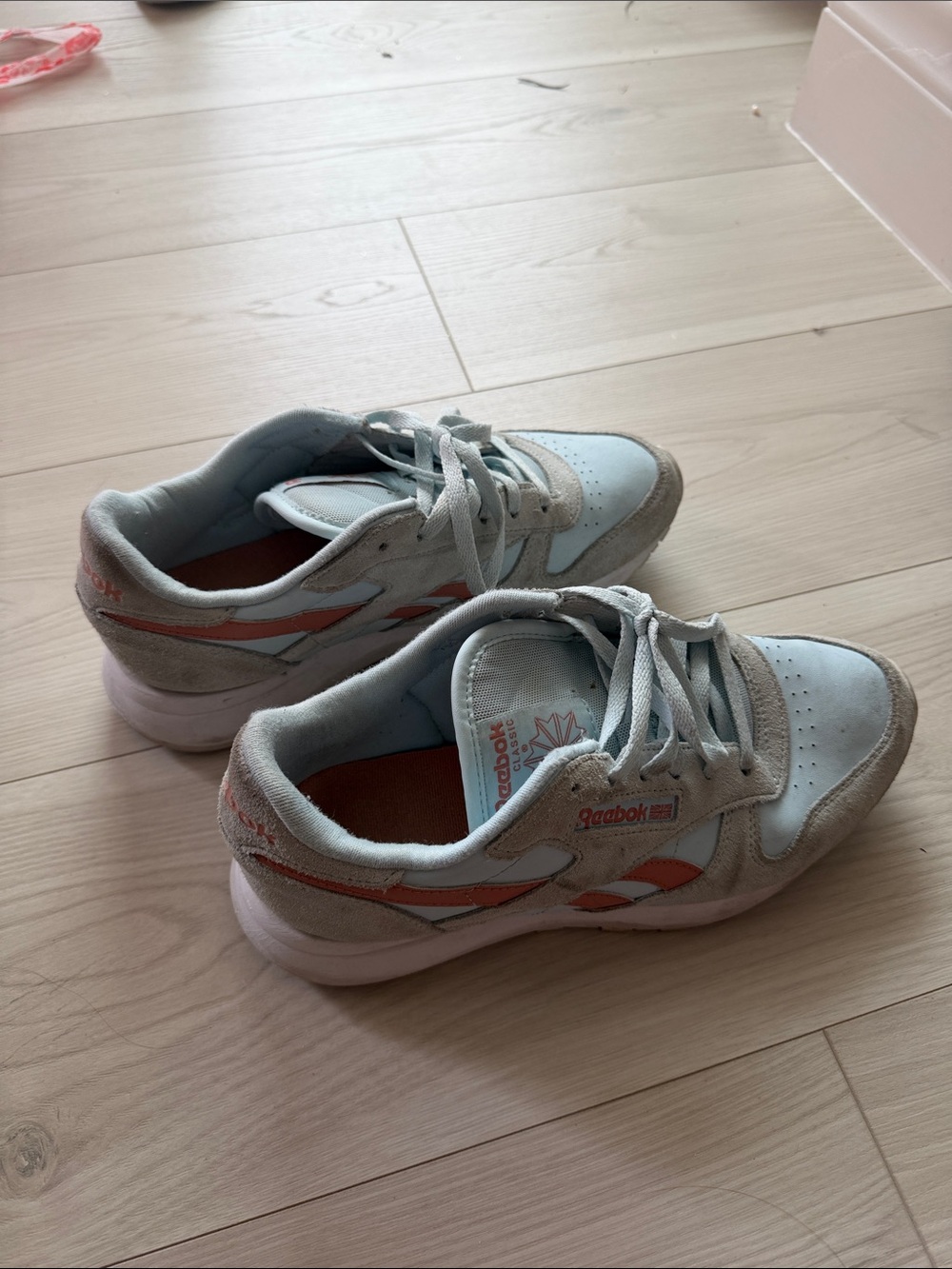 Reebok Women’s Pale Blue & Coral Accent Sneakers